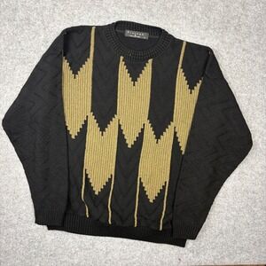 Protege Collection Mens Large Sweater Black Gold Geometric Knit Vintage Style L